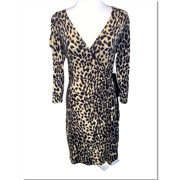 Express Long Sleeve Leopard Print Wrap Dress Size Small Vintage EUC - Picture 1 of 8
